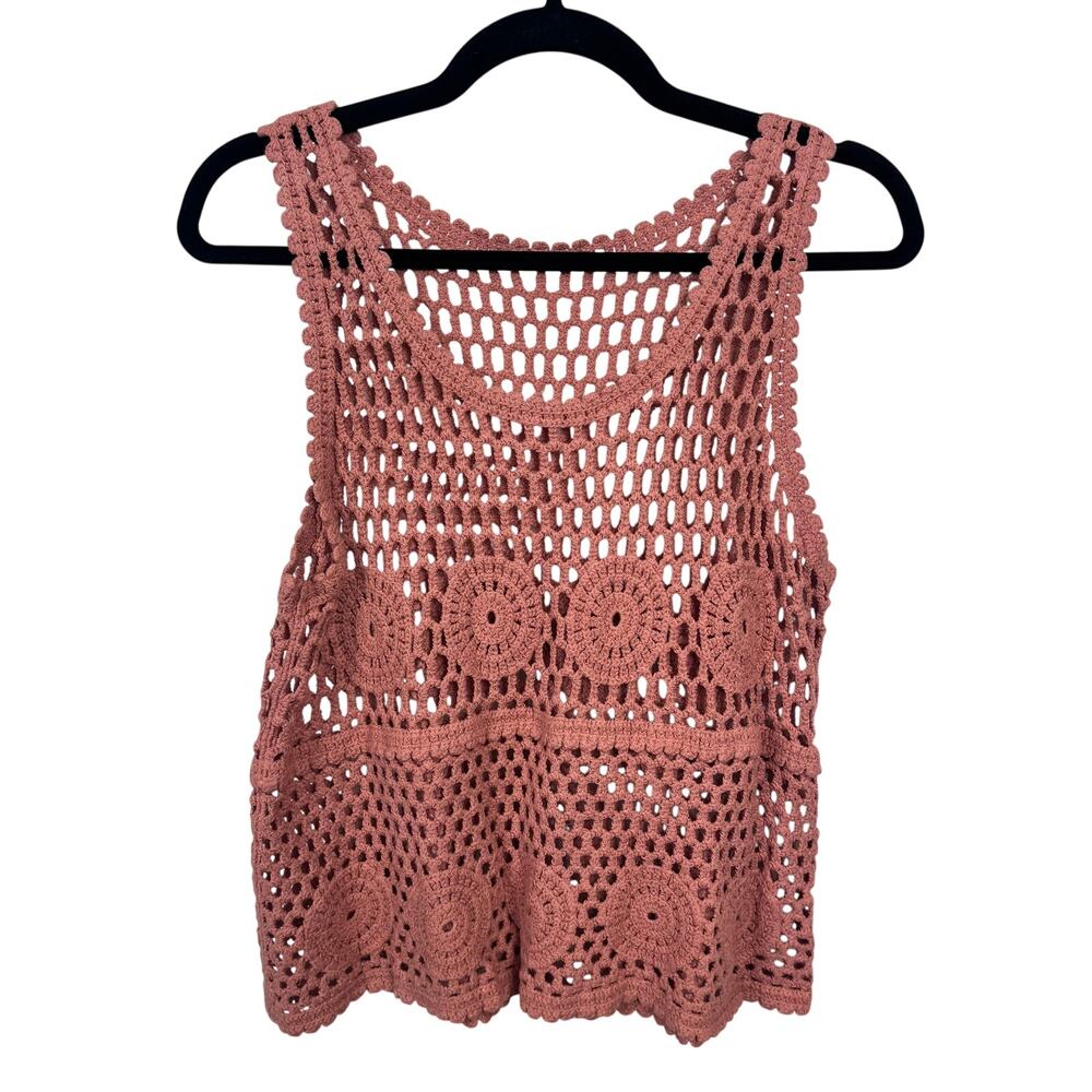 Ultra Pink Crochet Look Boho Sleeveless Tank Top Est Medium